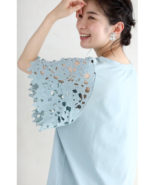 cawaii(カワイイ)の「涼やかな花カットレース袖Tシャツトップス(シャツ/ブラウス・レディース・グリーン・M/XL)」の2枚目の写真