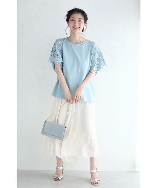 cawaii(カワイイ)の「涼やかな花カットレース袖Tシャツトップス(シャツ/ブラウス・レディース・グリーン・M/XL)」の3枚目の写真