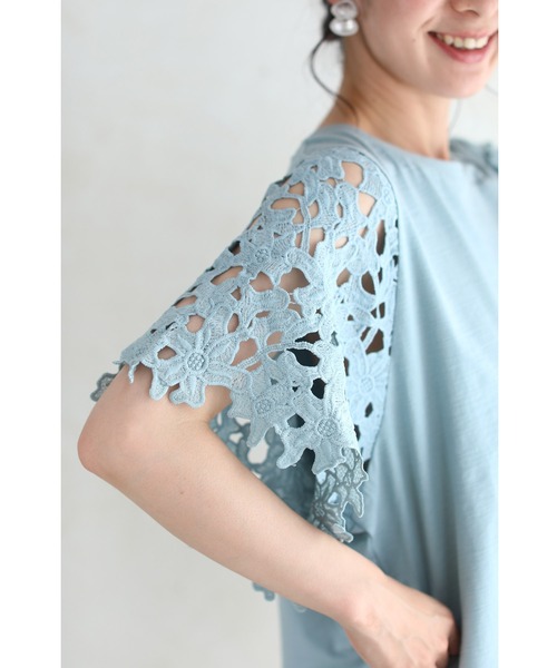 cawaii(カワイイ)の「涼やかな花カットレース袖Tシャツトップス(シャツ/ブラウス・レディース・グリーン・M/XL)」の4枚目の写真