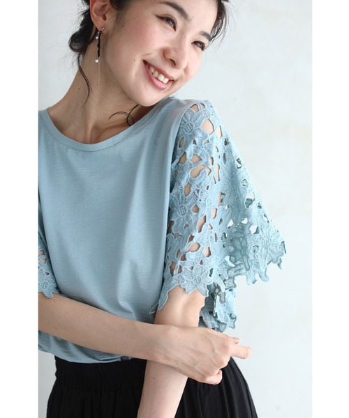 cawaii(カワイイ)の「涼やかな花カットレース袖Tシャツトップス(シャツ/ブラウス・レディース・グリーン・M/XL)」の14枚目の写真