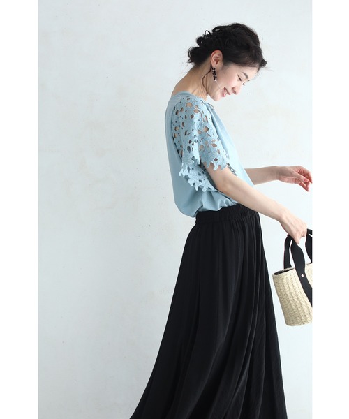 cawaii(カワイイ)の「涼やかな花カットレース袖Tシャツトップス(シャツ/ブラウス・レディース・グリーン・M/XL)」の19枚目の写真