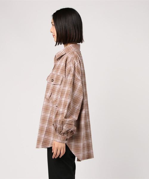 WEGO（ウィゴー）の「WEGO/BIGポケットチェックオーバーシャツ（シャツ/ブラウス・レディース・ブラウン系その他2/ベージュ系その他2/ホワイト系その他2/グレー系その他2・FREE）」の5枚目の写真