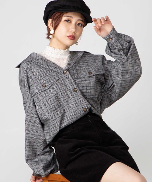 WEGO（ウィゴー）の「WEGO/BIGポケットチェックオーバーシャツ（シャツ/ブラウス・レディース・ブラウン系その他2/ベージュ系その他2/ホワイト系その他2/グレー系その他2・FREE）」の3枚目の写真