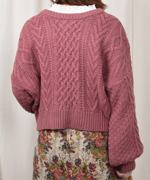 PairPair（ペアペア）の「ケーブル編みイロイロ釦カーディガン（カーディガン/ボレロ・レディース・ブラウン/ブルー系その他/スモークピンク/ライトベージュ・FREE）」の5枚目の写真