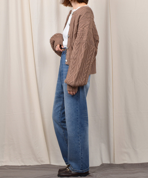 PairPair（ペアペア）の「ケーブル編みイロイロ釦カーディガン（カーディガン/ボレロ・レディース・ブラウン/ブルー系その他/スモークピンク/ライトベージュ・FREE）」の6枚目の写真