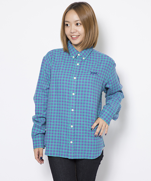 X-girl（エックスガール）の「TOMBOY PLAID BIG SHIRT（シャツ/ブラウス・レディース・レッド/グリーン/ブルー・1/2）」の2枚目の写真