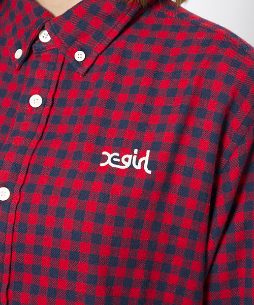 X-girl（エックスガール）の「TOMBOY PLAID BIG SHIRT（シャツ/ブラウス・レディース・レッド/グリーン/ブルー・1/2）」の6枚目の写真