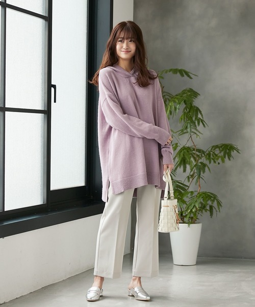 KOBE LETTUCE（コウベレタス）の「フーディーサイドスリットニットトップス（ニット/セーター・レディース・ミント/グレー/ラベンダー/ライトベージュ・FREE）」の12枚目の写真