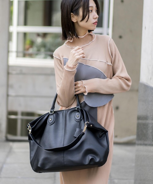 VitaFelice（ヴィータフェリーチェ）の「サイド折れ3wayトートーバッグ（トートバッグ・レディース・ブラック/グレー/キャメル/モカ/ベージュ系その他/ライトグレー/チャコール/ネイビー/ブラウン系/スモークピンク・FREE）」の11枚目の写真