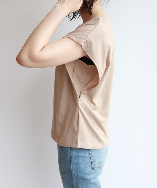andme(アンドミー)の「フレンチスリーブ脇見え防止デザインTシャツ(Tシャツ/カットソー・レディース・ブラック/チャコールグレー/グレー系その他/ラベンダー/オフホワイト・M/L)」の16枚目の写真