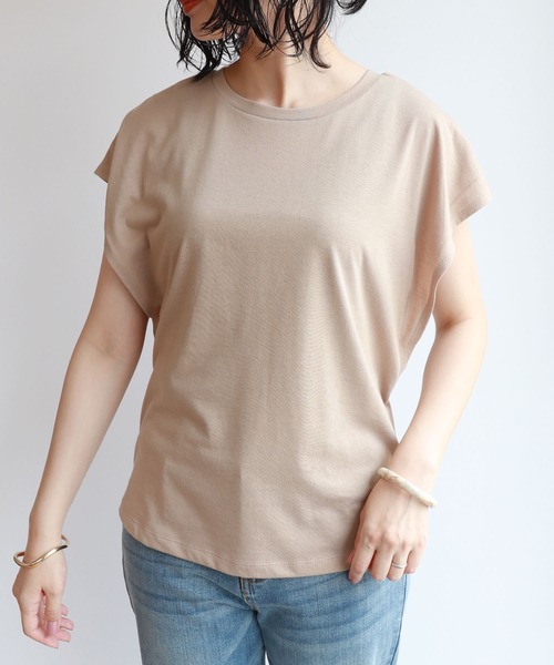 andme(アンドミー)の「フレンチスリーブ脇見え防止デザインTシャツ(Tシャツ/カットソー・レディース・ブラック/チャコールグレー/グレー系その他/ラベンダー/オフホワイト・M/L)」の18枚目の写真