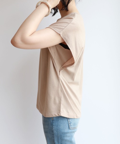andme(アンドミー)の「フレンチスリーブ脇見え防止デザインTシャツ(Tシャツ/カットソー・レディース・ブラック/チャコールグレー/グレー系その他/ラベンダー/オフホワイト・M/L)」の19枚目の写真