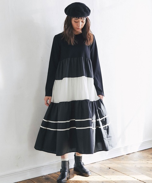 長袖バイカラーティアードワンピース ワンピース And R アンドアール のファッション通販 Zozotown