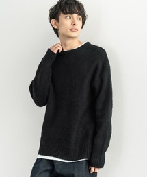 モヘアタッチ起毛 オーバーサイズ クルーネックニット