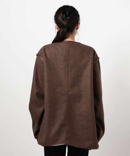 PairPair（ペアペア）の「パイピングミドルジャケット（ノーカラーコート・レディース・ブラウン/ライトベージュ・FREE）」の22枚目の写真