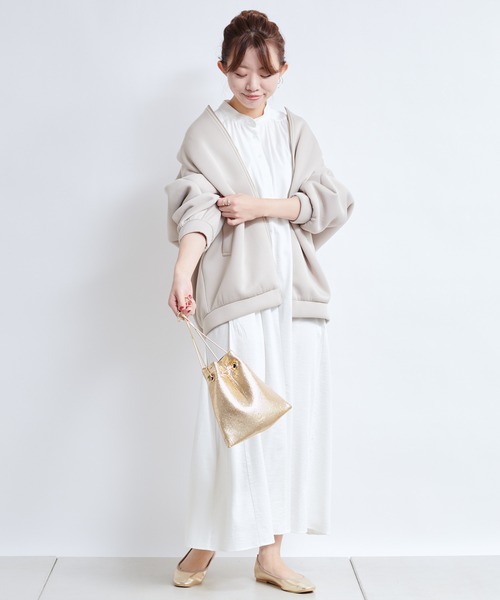 DouDou（ドゥドゥ）の「ギャザーボリュームカフタンワンピース（ワンピース・レディース・ホワイト/チャコールグレー/グリーン・FREE）」の12枚目の写真