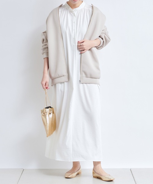 DouDou（ドゥドゥ）の「ギャザーボリュームカフタンワンピース（ワンピース・レディース・ホワイト/チャコールグレー/グリーン・FREE）」の13枚目の写真