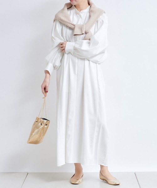 DouDou（ドゥドゥ）の「ギャザーボリュームカフタンワンピース（ワンピース・レディース・ホワイト/チャコールグレー/グリーン・FREE）」の7枚目の写真