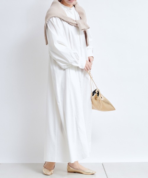 DouDou（ドゥドゥ）の「ギャザーボリュームカフタンワンピース（ワンピース・レディース・ホワイト/チャコールグレー/グリーン・FREE）」の8枚目の写真