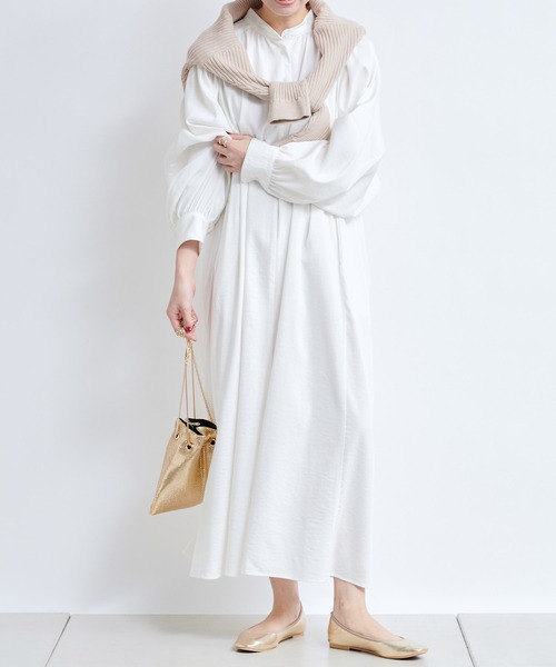 DouDou（ドゥドゥ）の「ギャザーボリュームカフタンワンピース（ワンピース・レディース・ホワイト/チャコールグレー/グリーン・FREE）」の9枚目の写真