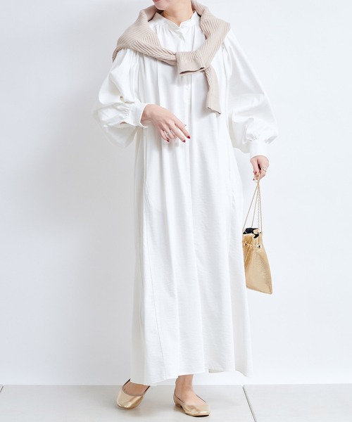 DouDou（ドゥドゥ）の「ギャザーボリュームカフタンワンピース（ワンピース・レディース・ホワイト/チャコールグレー/グリーン・FREE）」の10枚目の写真