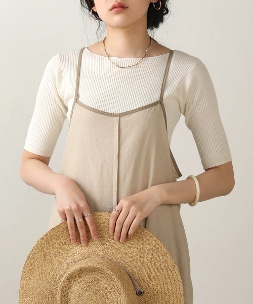 Bab(バブ)の「【WEB限定】半袖リブニットトップス(ニット/セーター・レディース・ブラック/ライトグリーン/アイボリー/グレー系その他・FREE)」の2枚目の写真