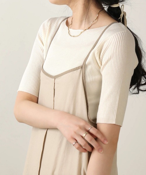 Bab(バブ)の「【WEB限定】半袖リブニットトップス(ニット/セーター・レディース・ブラック/ライトグリーン/アイボリー/グレー系その他・FREE)」の5枚目の写真