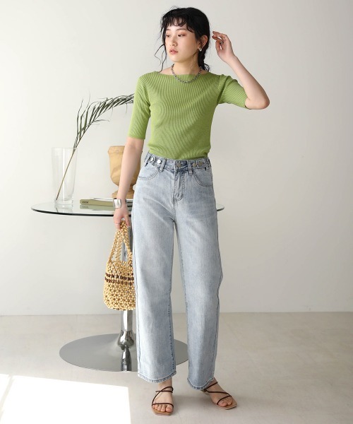 Bab(バブ)の「【WEB限定】半袖リブニットトップス(ニット/セーター・レディース・ブラック/ライトグリーン/アイボリー/グレー系その他・FREE)」の10枚目の写真