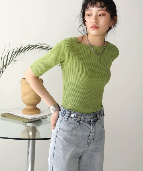 Bab(バブ)の「【WEB限定】半袖リブニットトップス(ニット/セーター・レディース・ブラック/ライトグリーン/アイボリー/グレー系その他・FREE)」の21枚目の写真