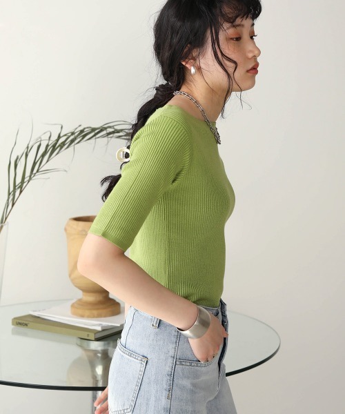 Bab(バブ)の「【WEB限定】半袖リブニットトップス(ニット/セーター・レディース・ブラック/ライトグリーン/アイボリー/グレー系その他・FREE)」の6枚目の写真