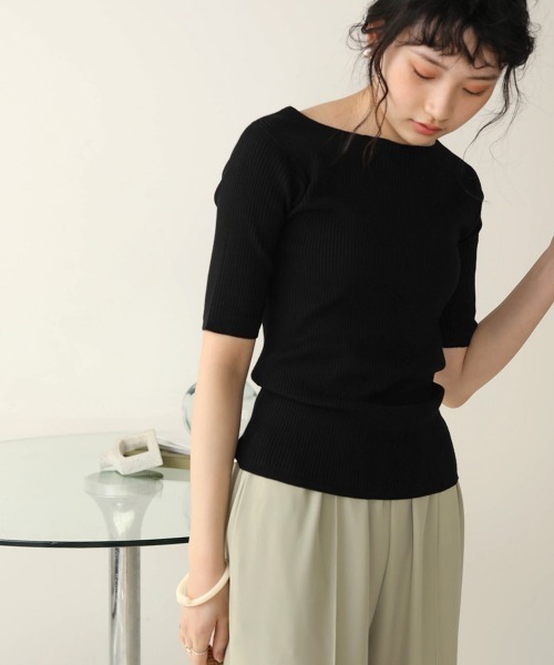 Bab(バブ)の「【WEB限定】半袖リブニットトップス(ニット/セーター・レディース・ブラック/ライトグリーン/アイボリー/グレー系その他・FREE)」の11枚目の写真