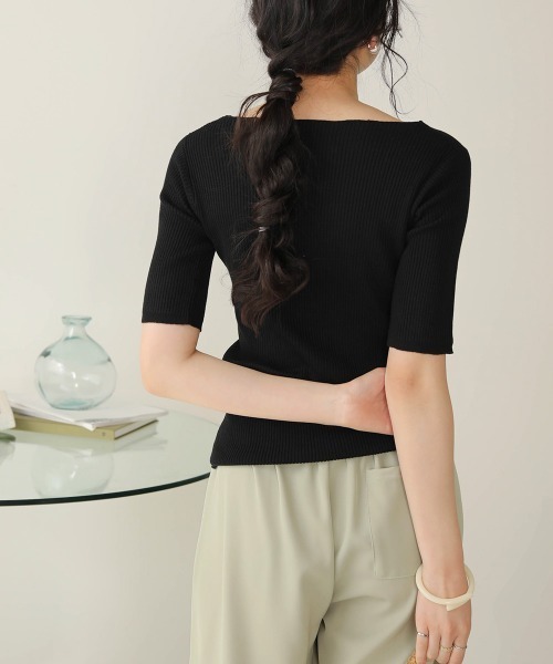 Bab(バブ)の「【WEB限定】半袖リブニットトップス(ニット/セーター・レディース・ブラック/ライトグリーン/アイボリー/グレー系その他・FREE)」の17枚目の写真