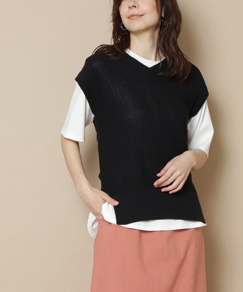 N.（N. Natural Beauty Basic）（エヌエヌナチュラルビューティーベーシック）の「◆スリーブレスＶネックニット（ニット/セーター・レディース・ブラック/ベージュ/テラコッタ・MEDIUM）」の2枚目の写真