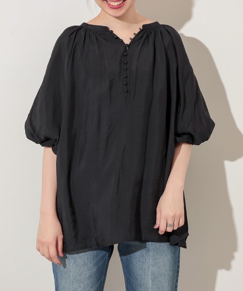 natural couture（ナチュラルクチュール）の「プチプラバンドカラーバルーンブラウス（シャツ/ブラウス・レディース・オフホワイト/ブラック/ベージュ/ミント・FREE）」の15枚目の写真