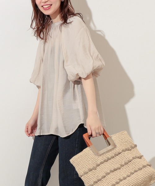 natural couture（ナチュラルクチュール）の「プチプラバンドカラーバルーンブラウス（シャツ/ブラウス・レディース・オフホワイト/ブラック/ベージュ/ミント・FREE）」の21枚目の写真