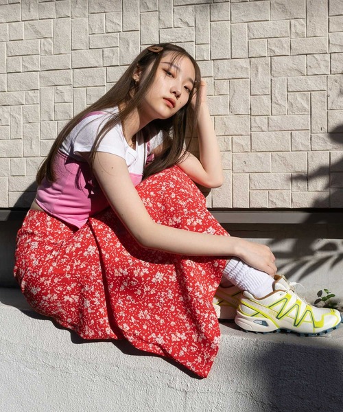 atmos pink（アトモスピンク）の「atmos pink 花柄 フレアスカート（スカート・レディース・ブラック/レッド/グリーン・FREE）」の4枚目の写真