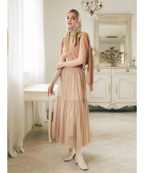 Maison de FLEUR(メゾンドフルール)の「チュールボリュームフレアスカート(スカート・レディース・ピンクベージュ/ブラック/ベージュ・FREE)」の5枚目の写真