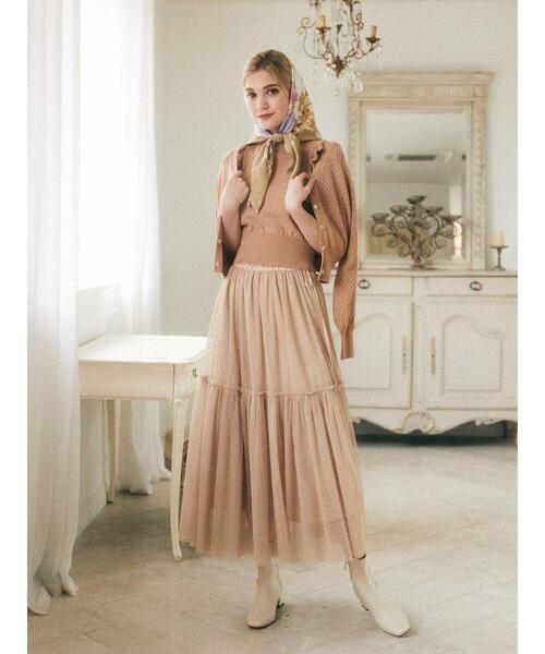 Maison de FLEUR(メゾンドフルール)の「チュールボリュームフレアスカート(スカート・レディース・ピンクベージュ/ブラック/ベージュ・FREE)」の11枚目の写真