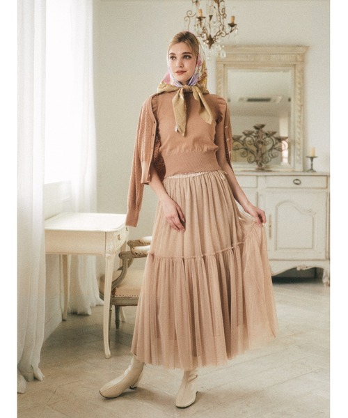 Maison de FLEUR(メゾンドフルール)の「チュールボリュームフレアスカート(スカート・レディース・ピンクベージュ/ブラック/ベージュ・FREE)」の10枚目の写真