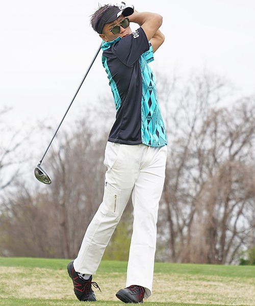 DIVINER GOLF（ディバイナー ゴルフ）の「【DIVINER GOLF】ダイヤ柄切替ストレッチ半袖ポロシャツ（ポロシャツ・メンズ・イエロー/ターコイズブルー・M/L/XL）」の9枚目の写真