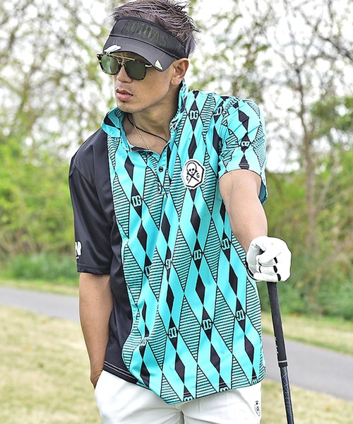 DIVINER GOLF（ディバイナー ゴルフ）の「【DIVINER GOLF】ダイヤ柄切替ストレッチ半袖ポロシャツ（ポロシャツ・メンズ・イエロー/ターコイズブルー・M/L/XL）」の7枚目の写真