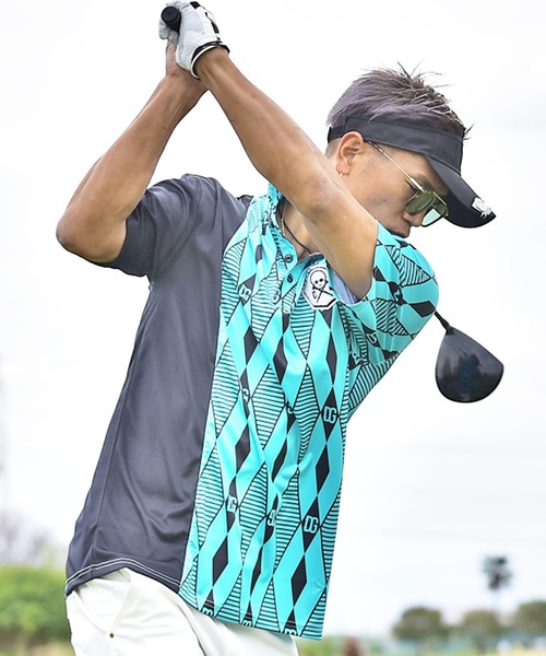 DIVINER GOLF（ディバイナー ゴルフ）の「【DIVINER GOLF】ダイヤ柄切替ストレッチ半袖ポロシャツ（ポロシャツ・メンズ・イエロー/ターコイズブルー・M/L/XL）」の5枚目の写真