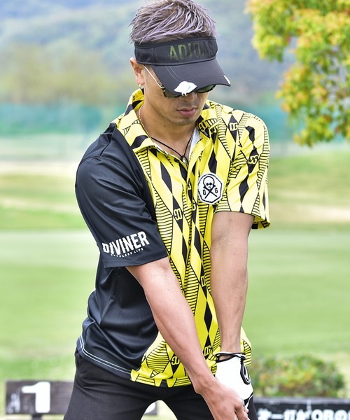 DIVINER GOLF（ディバイナー ゴルフ）の「【DIVINER GOLF】ダイヤ柄切替ストレッチ半袖ポロシャツ（ポロシャツ・メンズ・イエロー/ターコイズブルー・M/L/XL）」の10枚目の写真