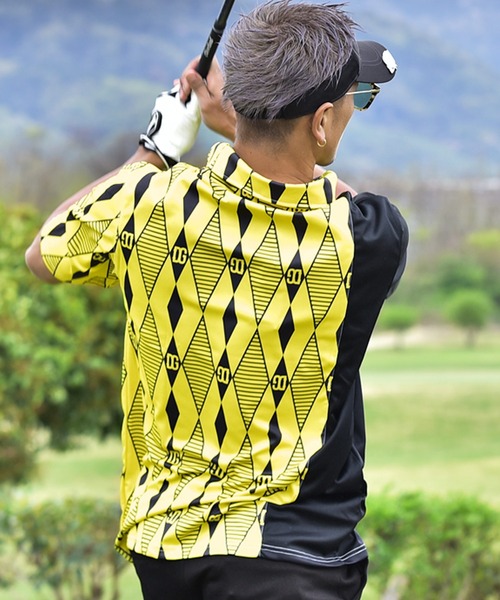 DIVINER GOLF（ディバイナー ゴルフ）の「【DIVINER GOLF】ダイヤ柄切替ストレッチ半袖ポロシャツ（ポロシャツ・メンズ・イエロー/ターコイズブルー・M/L/XL）」の12枚目の写真