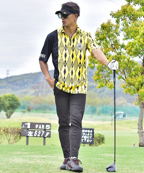 DIVINER GOLF（ディバイナー ゴルフ）の「【DIVINER GOLF】ダイヤ柄切替ストレッチ半袖ポロシャツ（ポロシャツ・メンズ・イエロー/ターコイズブルー・M/L/XL）」の11枚目の写真