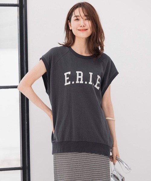 GLOBAL WORK(グローバルワーク)の「カレッジロゴプリントノースーブ/954806(Tシャツ/カットソー・レディース・チャコールグレー/アイボリー・FREE)」の2枚目の写真