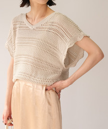 ＡＮＤＪ | 2枚セット透かし編み背中レースアップニットトップス＆キャミ(ニット/セーター)