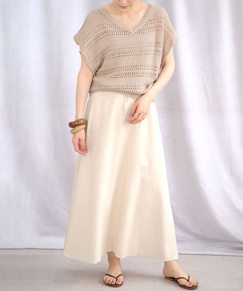 ＡＮＤＪ（アンドジェイ）の「2枚セット透かし編み背中レースアップニットトップス＆キャミ（ニット/セーター・レディース・ベージュ系その他/グレイッシュベージュ/ブラック・M）」の8枚目の写真