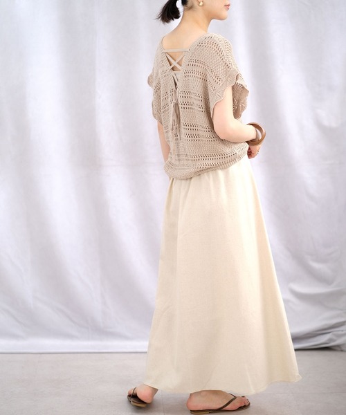 ＡＮＤＪ（アンドジェイ）の「2枚セット透かし編み背中レースアップニットトップス＆キャミ（ニット/セーター・レディース・ベージュ系その他/グレイッシュベージュ/ブラック・M）」の9枚目の写真