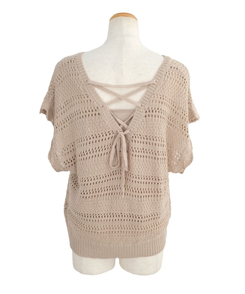 ＡＮＤＪ（アンドジェイ）の「2枚セット透かし編み背中レースアップニットトップス＆キャミ（ニット/セーター・レディース・ベージュ系その他/グレイッシュベージュ/ブラック・M）」の19枚目の写真